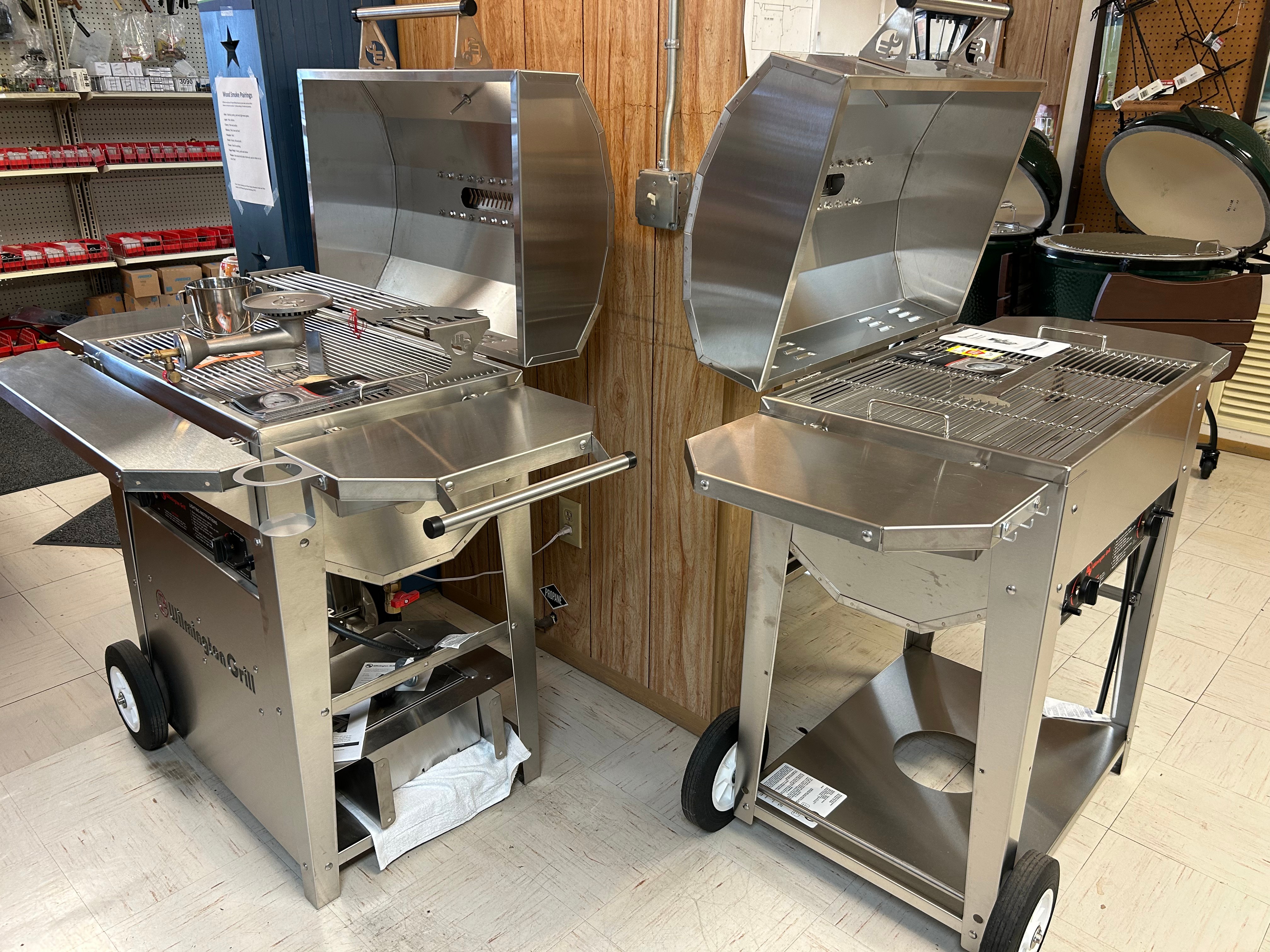 Two Wilmington Grills side by side in Action Propane showroom, Leander TX